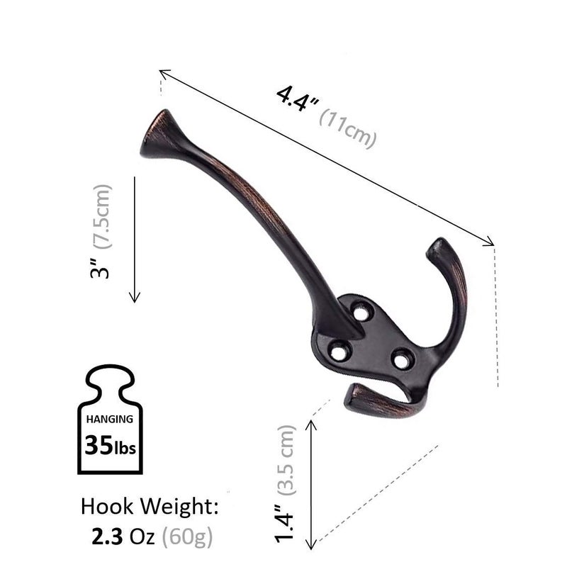 HARPOON 5 Pack Heavy Duty Three Flared Prongs, 4.4 Inch Coat Hooks, Wall Mounted with 15 Screws, Retro Tri-Hook, Utility Hooks for Scarf, Bag, Towel, Key, Cap, Cup, Hat Black - Image 2